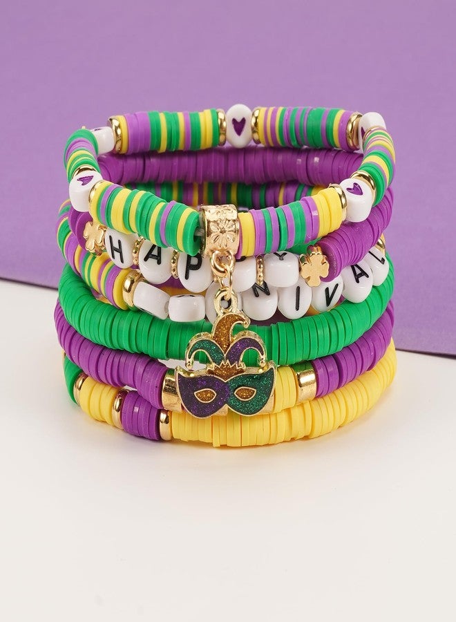 Lonext Vibrant Mardi Gras Bead Bracelets - 7.2" (Pack of 6) - Assorted Colors, Ideal for Festive Parties & Parades - Comfortable Fit, Stunning Design - Image 5